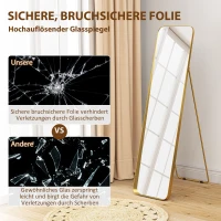 HOMCOM Passpiegel, vrijstaand, kantelbaar, metalen frame, MDF, 160 x 40 cm, goudkleurig(m-7)