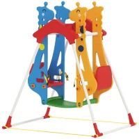 AIYAPLAY Balançoire pour Enfants, Portique Balançoire Enfants 3-5 Ans avec Double Siège Face à Face, 114x94x134,5cm, Multicolore(m-1)
