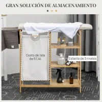 HOMCOM Cesto de Ropa Sucia 57,4L con Tabla de Planchar Soporte para Plancha 3 Estantes y Bolsa Extraíble 113x34x82 cm Natural(m-4)