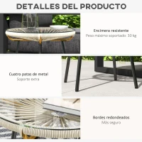 Outsunny Mesa Auxiliar de Ratán Sintético Redonda para Exteriores con Encimera de Vidrio Templado Ø50x50 cm Crema(m-6)