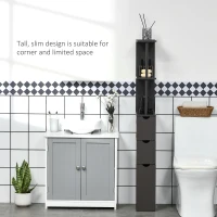 HOMCOM Tall Bathroom Cabinet, Freestanding Slim Bathroom Storage Cabinet with 2-Tier Open Shelf and 2 Drawers for Small Space, Narrow Cupboard Storage Unit, Brown(m-5)