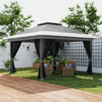 Outsunny Gazebo Pieghevole 3.6x3.6 m con Pareti, Altezza Regolabile e Protezione UPF50+, Borsa con Ruote, Grigio(m-2)