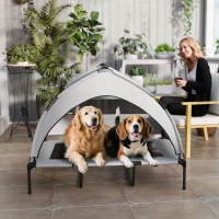 PawHut Hondenbed Outdoor met Dak, Verhoogd Hondenbed voor Extra Grote Honden, met Stalen Frame, 122x92x94cm, Lichtgrijs(m-8)