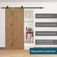 HOMCOM Set pentru Ușă Glisantă cu Șină de 183 cm, Role și Accesorii Incluse, Alb(m-4)