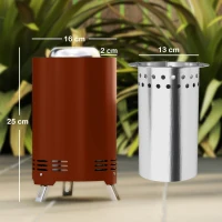 Outsunny Smokeless Fire Pit, 16 x 16 cm Stainless Steel Portable Wood Burning Firepit with Poker, Wood or Pellet Fuelled Tabletop Fire Pit for Garden Camping Bonfire Party, Red(m-3)