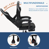 Sedia da gaming con poggiapiedi, morbido cuscino per collo e lombare, cuscini di supporto rimovibili, 60x60x122 cm, Nero(m-4)
