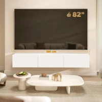 HOMCOM Zwevend tv-meubel, wandmontage, 3 lades, veel opbergruimte, 180 cm, spaanplaat, wit(m-6)