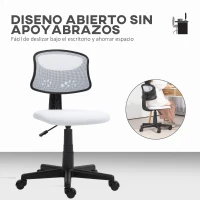 HOMCOM Silla de Oficina sin Brazos Silla de Escritorio Giratoria con Respaldo de Malla Transpirable Altura Ajustable Blanco(m-6)