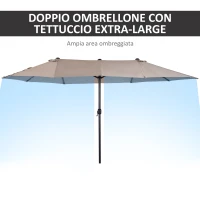 Outsunny Ombrellone da Giardino Doppio con Apertura a Manovella, in Acciaio e Poliestere, 455x265x238cm(m-4)