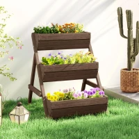 Outsunny 3 Tier Raised Garden Bed Wooden Elevated Planter Box Kit, 66L for Flower, Vegetable, Herb, 65x75x78cm, Tan(m-10)