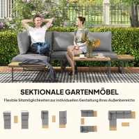 Outsunny Buitenmeubelset, Uitbreidbaar naar 6 Zitplaatsen, L-Vormige Buitenhoek met Tafels, Stalen Frame, Verstelbare Leuningen, Grijs(m-8)