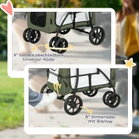 PawHut Huisdierenbuggy voor Honden en Katten, Opvouwbaar, Afneembare Mand, 81 x 58 x 97,5 cm, Zwart+Donkergroen+Wit(m-7)