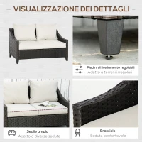 Outsunny Divano da Giardino 2 Posti in Rattan PE con Cuscini, 132x70x74cm, Marrone(m-6)