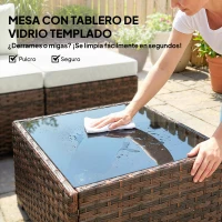 Outsunny Conjunto de Jardín Exterior de Ratán de 6 Piezas con Silla Esquinero 2 Sillas sin Brazos Reposapiés y Mesa Marrón(m-7)
