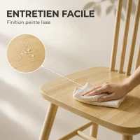 HOMCOM Lot de 2 Chaises de Salle à Manger, Chaises Cuisine en Bois d'Hévéa, Dossier Incurvé, Bords Arrondis, Bois Naturel(m-6)