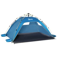 Outsunny Tenda da Spiaggia Pop Up con Porta a Cerniera, in Poliestere e Fibra di Vetro, 220x173x120 cm, Blu Cielo e Grigio(m-11)