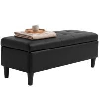 HOMCOM Banc-coffre 136 L Pouf-coffre Grand 110x41x42cm, Similicuir adapté aux animaux domestiques, Noir(m-7)