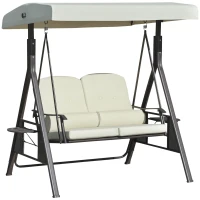 Outsunny 2-zits tuinschommelstoel met luifel Kussenblad Metaal Polyester Beige 162 x 118 x 173 cm(m-11)