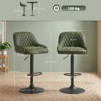 HOMCOM Bar Stools Adjustable Swivel Kitchen Chairs with Backrest Set of 2 for Kitchen Island Dark Green(m-3)