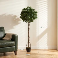 Outsunny Realistic Lush Topiary Ball Tree, Artificial Bay Laurel Topiary Trees with Weighted Pot, Set of 2, Green(m-3)
