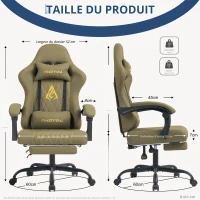 Chaise gamer avec repose-pieds, coussin doux pour la nuque et les lombaires, coussins de soutien amovibles, 60x60x122 cm, Vert(m-1)