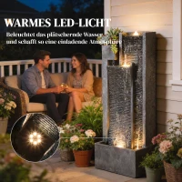 Outsunny Fontein 3-laags tuinfontein met LED-verlichting plantenbak pomp steenlook, verstelbaar 38 x 19 x 101 cm(m-5)