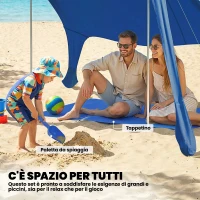 Outsunny Tenda da Spiaggia UV 50+ per 2-4 Persone con Tappetino e Pala, in Lycra e Alluminio, 200x208x200 cm, Blu(m-5)