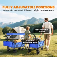 Outsunny 180L Festival Trolley on Wheels, Push & Pull Beach Cart with Removable Canopy, Wide All-Terrain Wheels, Folding Camping Trolley Cart, Adjustable Handle for Garden Fishing Shopping, Blue(m-7)