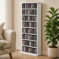 HOMCOM Smalle mediakast, 8 niveaus, 6 verstelbare legplanken, 8 vakken, voor 360 cd's, wit(m-8)