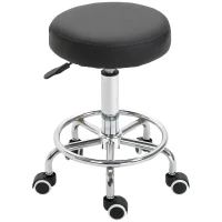 Vinsetto Round Rolling Stool, PU Leather Height Adjustable Stool Chair with Wheels and Swivel Seat for Salon, Massage, Spa, Home Kitchen, Black(m-10)