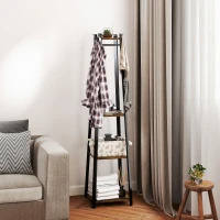 HOMCOM Appendiabiti da Terra con 8 Ganci, 3 Ripiani e Mensola Superiore, 42x42x170 cm, Marrone(m-11)