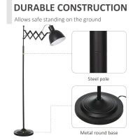 HOMCOM Lampada da Terra 140cm con Paralume Regolabile ed Estraibile, Base Rotonda, Interruttore a Pedale in Metallo Nero(m-4)