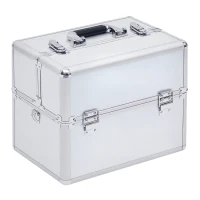 HOMCOM Valigetta Porta Trucchi a 3 Livelli con 2 Serrature, in Alluminio, MDF ed EVA, 36.5x24x29 cm, Argento(m-1)