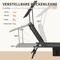Outsunny Set van 2 inklapbare ligbedden met zonnedak, 5-standen verstelbare rugleuning Zwart(m-4)