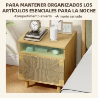 HOMCOM Mesita de Noche Bohemio con Puerta de Cuerda de Papel Estante Abierto Apertura por Presión 45x39x50 cm Roble(m-4)