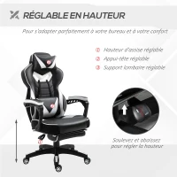 Vinsetto Chaise gaming Ergonomique, Fauteuil de Bureau confortable avec Repose-Pied, Appuie-Tête et coussin lombaire, Hauteur Réglable, noir et blanc(m-4)