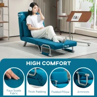 HOMCOM 4-in-1 Faux Suede Chair Bed - Blue(m-6)