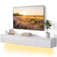 HOMCOM Mobilă TV suspendată flotantă 160 cm cu iluminare LED și prize, mobilă pentru televizor 182,88 cm, alb(m-9)
