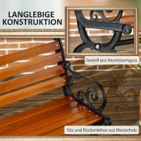 Outsunny Tuinbank voor 2 personen, decoratieve armleuningen, voor tuin en terras, gietaluminium + natuurlijk hout, 120 x 64 x 79 cm, teak(m-5)