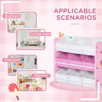 ZONEKIZ Kids Storage Rack, with Nine Removable Baskets, for Nursery, Bedroom, Playroom - Pink(m-7)