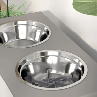 PawHut Verhoogd voerstation voor honden, met opbergruimte en anti-schrokmat, 2 x 2000 ml roestvrijstalen kom, grijs(m-9)
