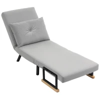 HOMCOM Sofá Cama Individual Plegable Sofá Cama Convertible 4 en 1 Respaldo Ajustable de 5 Niveles y Almohada 63x73x81 cm Gris(m-11)