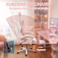 Vinsetto Sedia Gaming Ergonomica con Orecchie, Poggiapiedi Estraibile, Cuscino Lombare e Poggiatesta, Rosa(m-6)