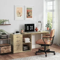 HOMCOM Scrivania Angolare per PC con 3 Cassetti e Ripiani Aperti, in Legno e Metallo, 117x83.5x76 cm, Noce(m-10)