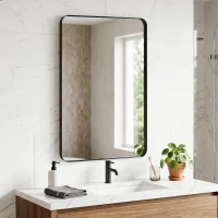 HOMCOM Rectangular Wall Mirror, 90 x 60 cm Wall Mounted Bathroom Mirror with Aluminium Alloy Frame and Tempered Glass, Black(m-2)