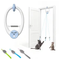 PawHut Interactief Kattenspeelgoed USB-Oplaadbaar Deurhangend Stuiterende Muis voor Katten, 24,1 x 13,8 x 6,6 cm Wit(m-15)
