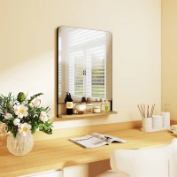 HOMCOM Wall Mirror with Wood Shelf - Black(m-10)