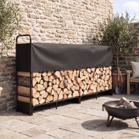 Outsunny Leñero para Interior y Exterior en Acero Galvanizado con Cubierta y Bolsa de Oxford 600D, Capacidad 500 kg, Negro(m-6)