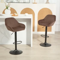 HOMCOM Juego de 2 Taburetes de Bar Giratorios Altura Ajustable 62-83 cm Tapizada en Terciopelo Respaldo y Reposapiés Marrón(m-10)