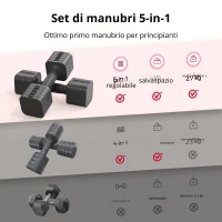 Set di manubri regolabile 5‑in‑1 (2 pezzi), Dual‑Lock, impugnatura morbida in TPU, 29,5x24,5x13 cm, Grigio(m-3)